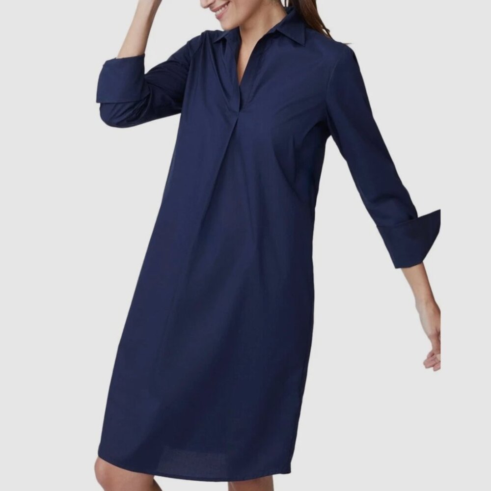 J McLaughlin Womens Cagney Dark Blue Long Sleeve Collared Shirt Dress Pockets XL